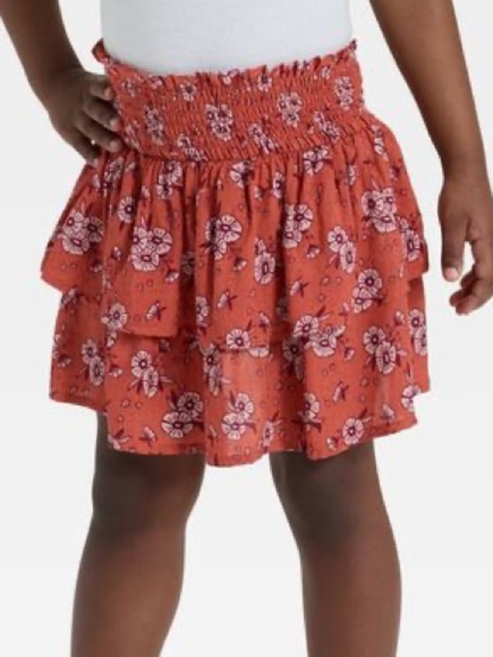 Cat & Jack Toddler Girls' Floral Tiered Skirt - Copper Colorado Rust 4t